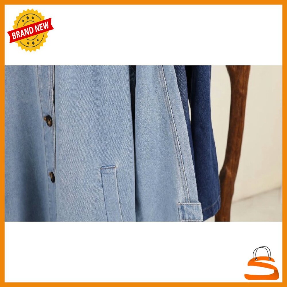 Oversized Denim Trench Coat Midi Length Casual Jacket Women's - Picture 8 of 8